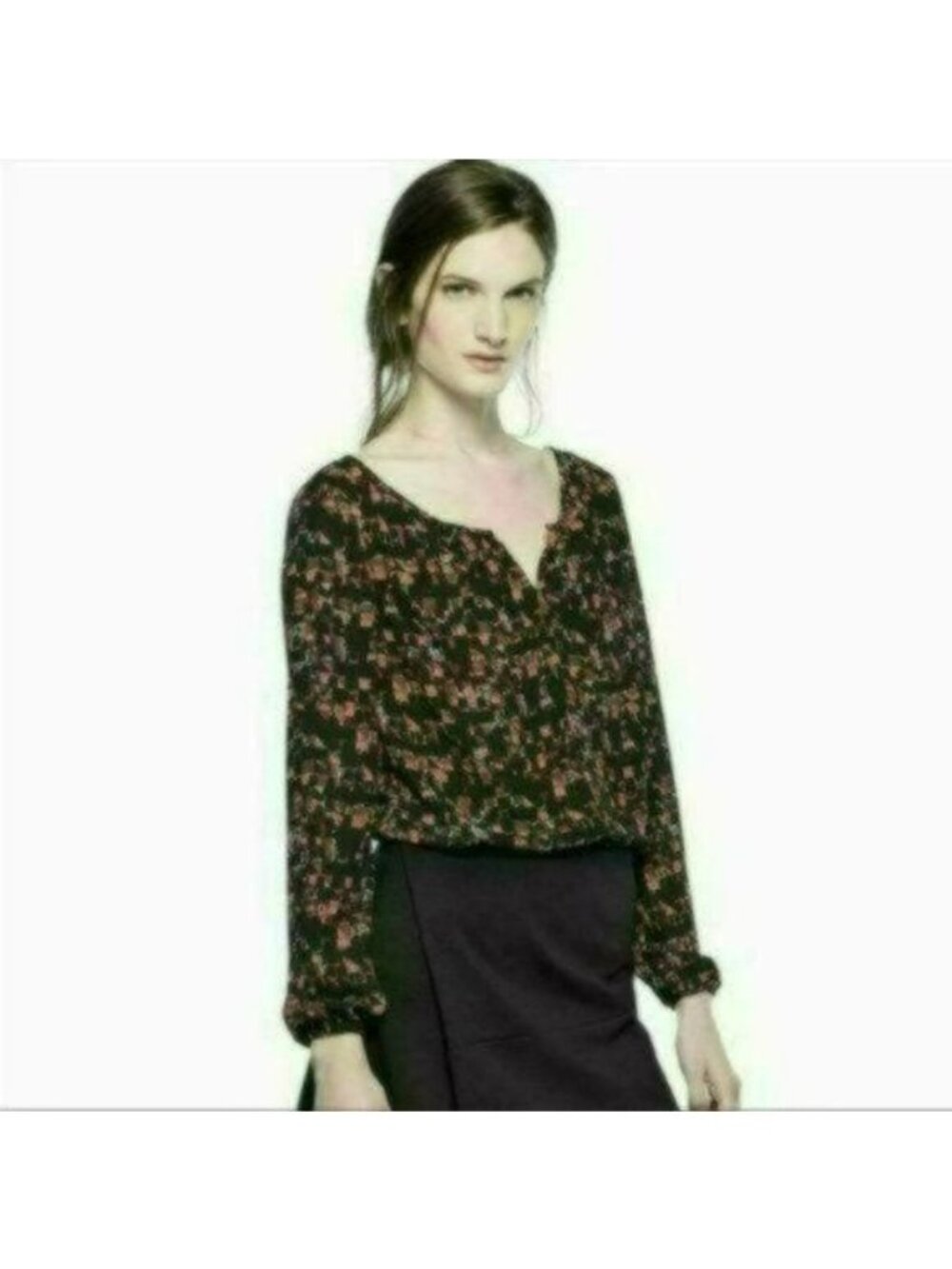 Thakoon Women's Extra Small Red Black Royal Guard Scoop Neck Long Sleeve Blouse